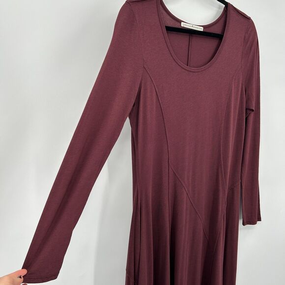 PERUVIAN CONNECTION Artista Purple Brown Long Sleeve Jersey Midi Dress Large - Picture 6 of 8